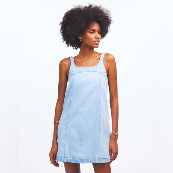 NEW | Madewell | Denim A-Line Sleeveless Mini Dress Fitzgerald Wash - Size 14 - Picture 1 of 5